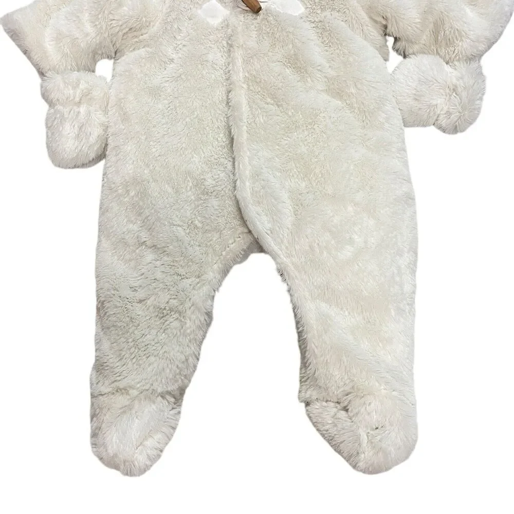 Minoti‎ Baby Furry Plush Snow Suit with Ears White Winter 0-3 months Overall
